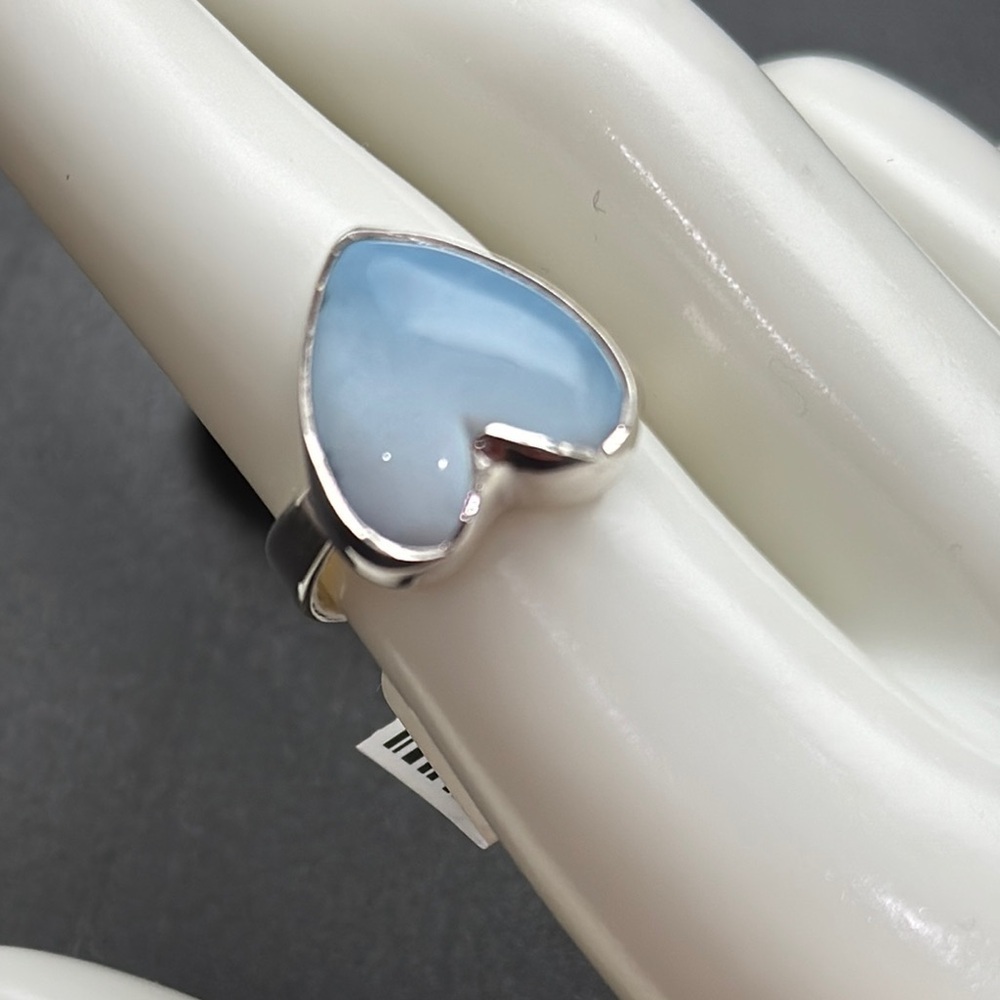 New Blue Opal Heart Ring set in Sterling silver - Picture 2 of 4